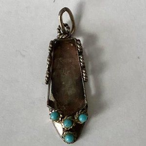 Turquoise slipper shoe sterling silver charm